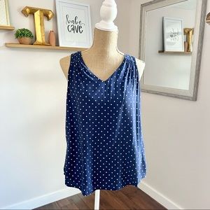 - Navy Blue & White Polka Dot Sleeveless Keyhole Top
